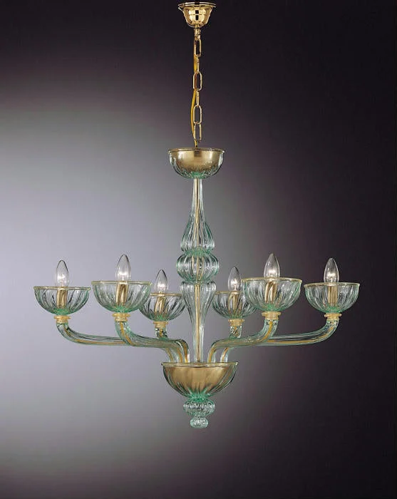 Ceiling - Mounted Chandeliers for Standard CeilingsGreen Handblown Murano Glass 6 Light Chandelier