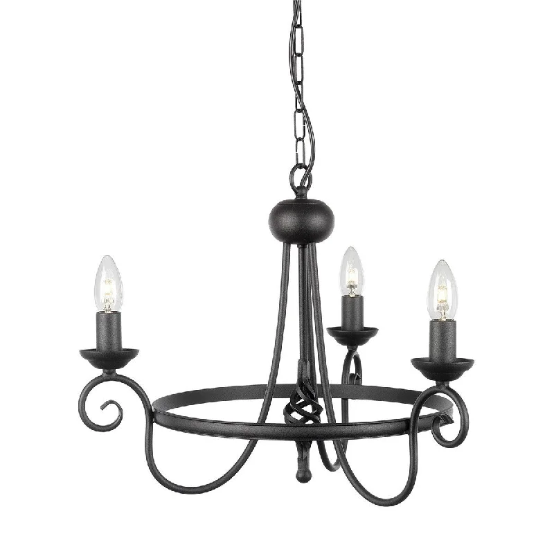 Traditional Brass Chandeliers for Classic InteriorsElverson Black 3 Arm Chandelier - ID 8101