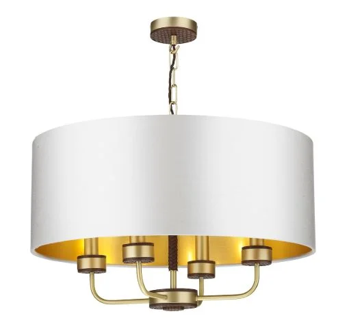 Bohemian - Style Beaded Chandeliers for Eclectic DecorHunter 4 Light Brass & Brown Pendant With Swan (Light Grey) & Gold Shade (Shade Colour Options Available) - ID 10271 Bohemian - Style Beaded Chandeliers for Eclectic DecorHunter 4 Light Brass & Brown Pendant With Swan (Light Grey) & Gold Shade (Shade Colour Options Available) - ID 10271
