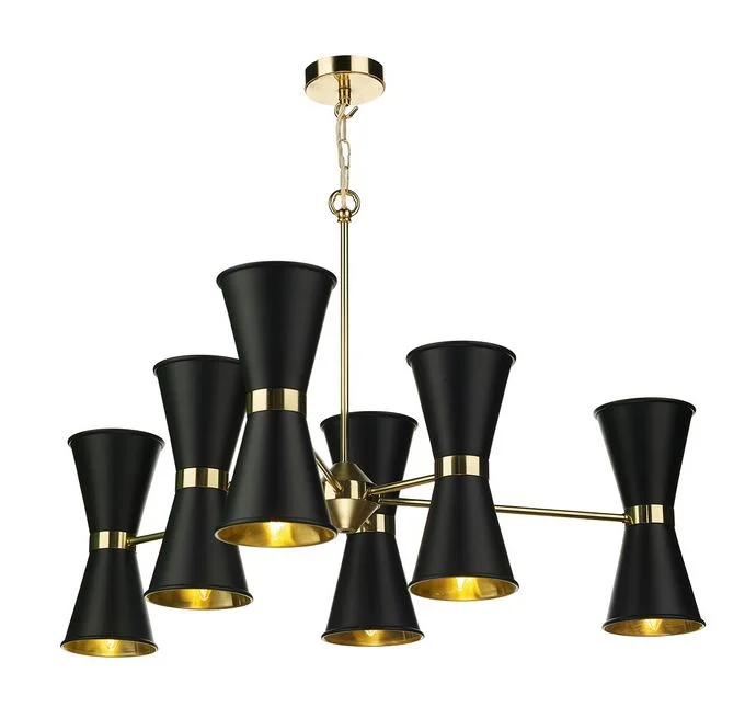 Art Deco Chandeliers for a Retro - Glam LookHyde Brass and Black Up and Downlight 12 Light Pendant - ID 10040 Art Deco Chandeliers for a Retro - Glam LookHyde Brass and Black Up and Downlight 12 Light Pendant - ID 10040