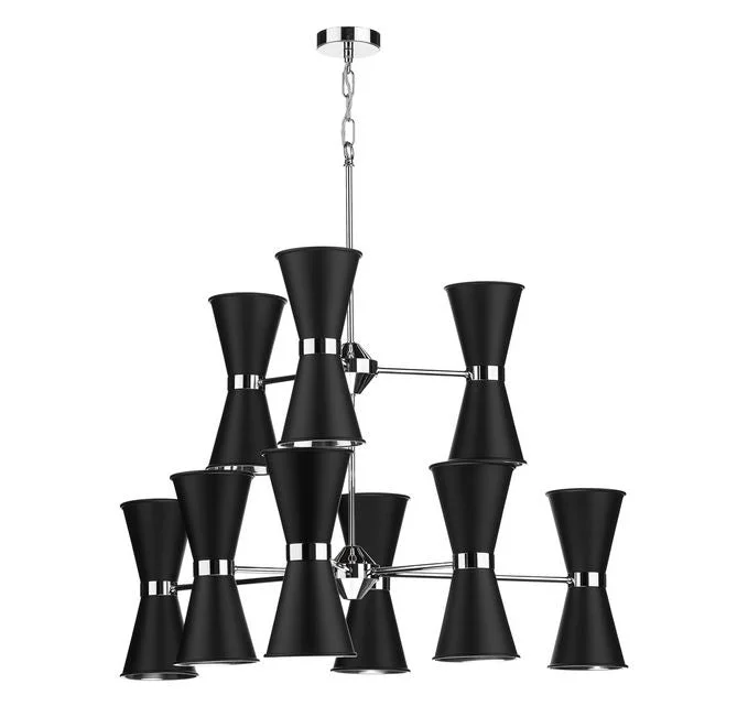Chandeliers for High Ceilings to Fill Vertical SpaceHyde Chrome and Black Up and Downlight 18 Light Pendant - ID 10039