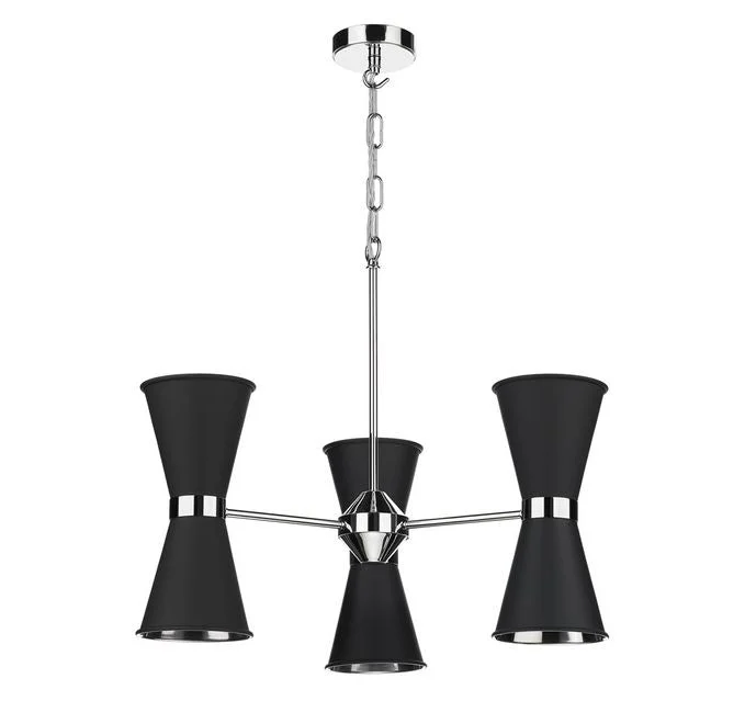 Chandeliers with Colored Glass for a Splash of ColorHyde Chrome and Black Up and Downlight 6 Light Pendant/Semi Flush - ID 10047 Chandeliers with Colored Glass for a Splash of ColorHyde Chrome and Black Up and Downlight 6 Light Pendant/Semi Flush - ID 10047