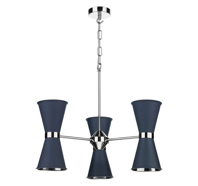 Chandeliers with Dimmable Lights for Ambiance ControlHyde Chrome and Blue Up and Downlight 6 Light Pendant/Semi Flush - ID 10048 Chandeliers with Dimmable Lights for Ambiance ControlHyde Chrome and Blue Up and Downlight 6 Light Pendant/Semi Flush - ID 10048
