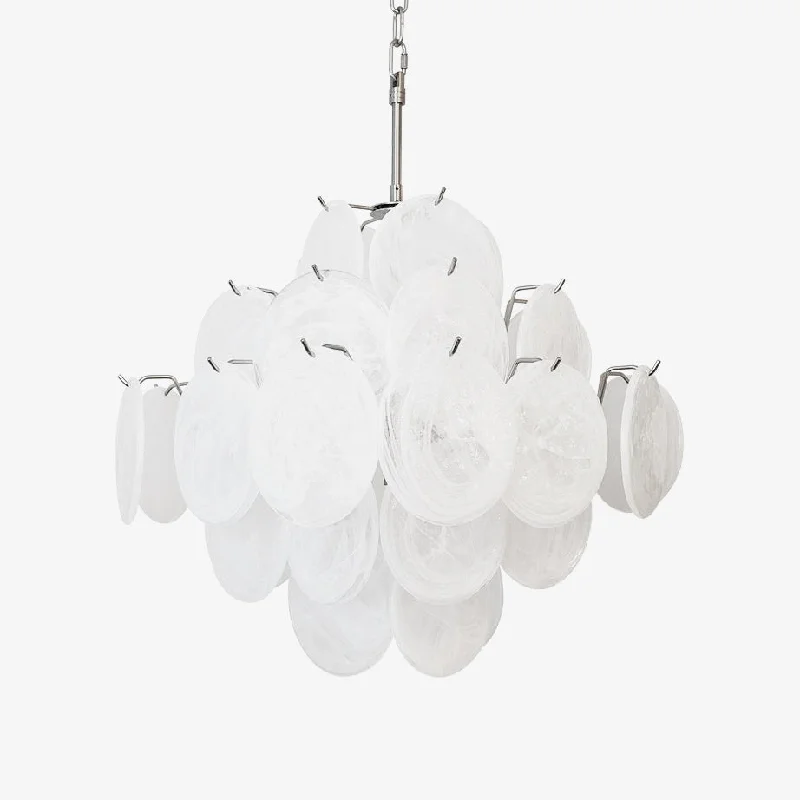 Chandeliers with Metal Frames in Silver FinishIsadora Murano White Disc Chandelier Chandeliers with Metal Frames in Silver FinishIsadora Murano White Disc Chandelier