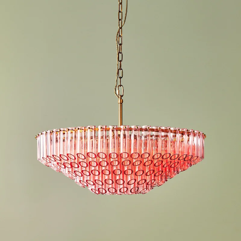 Chandeliers with Metal Frames in Silver FinishLarger Oldfield chandelier in pink glass