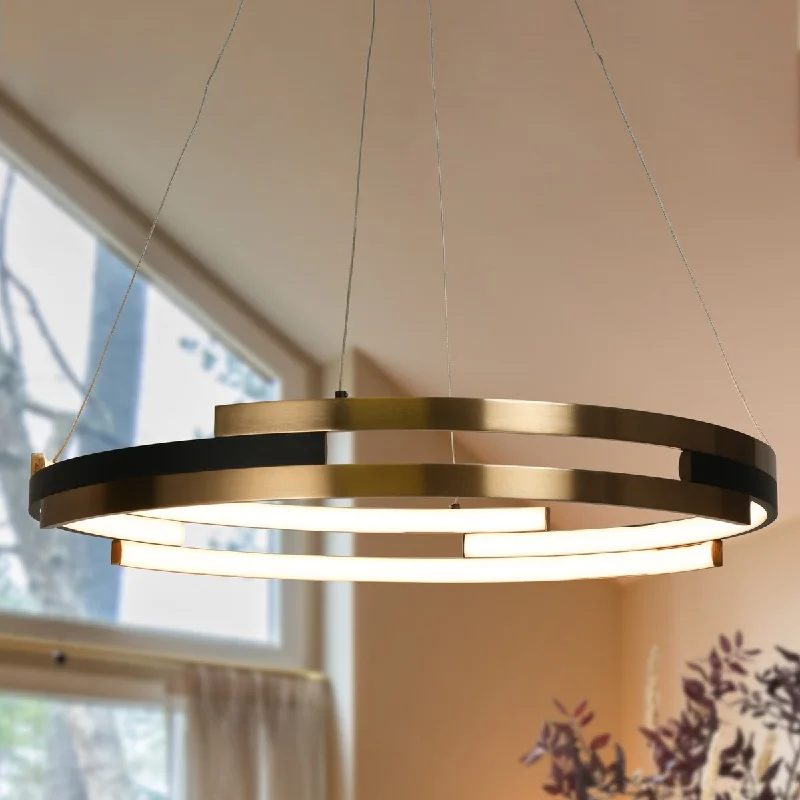 Chandeliers with Sputnik - Style Design for a Futuristic VibeModern 1-Light Black Gold LED Chandelier Round Hanging Pendant Lighting for Dining Room - 25.5" D x 63.5" H