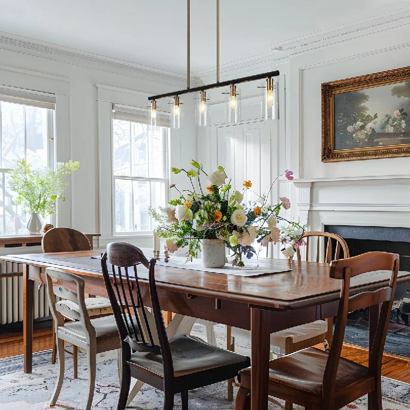 Chandeliers with Colored Glass for a Splash of ColorModern Farmhouse 5/6-Light Black Gold Chandelier Glass Linear Island Lights for Dining Room