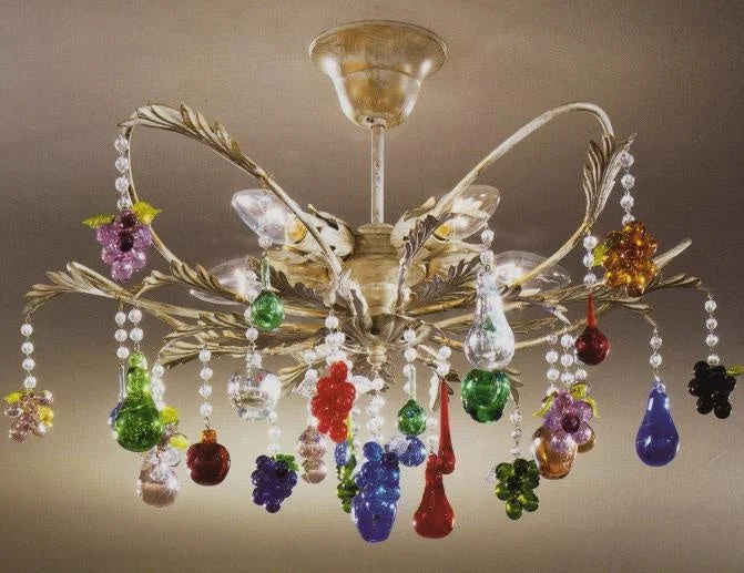 Chandeliers with Metal Frames in Copper FinishMurano Glass 5 Light Chandelier With Multicoloured Glass Fruits Chandeliers with Metal Frames in Copper FinishMurano Glass 5 Light Chandelier With Multicoloured Glass Fruits