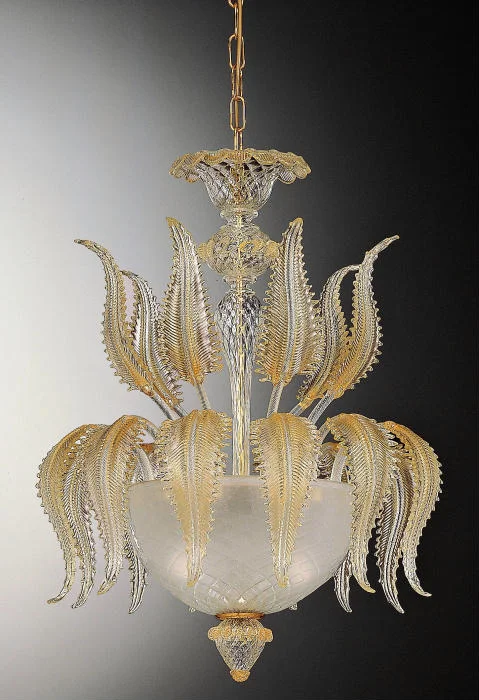 Large Chandeliers for Grand Halls and FoyersMurano Pendant With 24 Carat Gold & Clear Glass Leaves Large Chandeliers for Grand Halls and FoyersMurano Pendant With 24 Carat Gold & Clear Glass Leaves