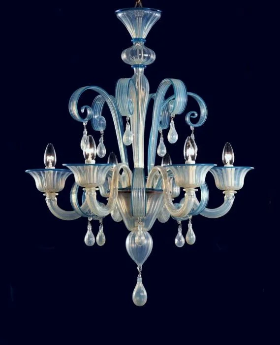 Chandeliers with Metal Frames in Silver FinishOpalescent 6 Arm Murano Glass Chandelier Chandeliers with Metal Frames in Silver FinishOpalescent 6 Arm Murano Glass Chandelier