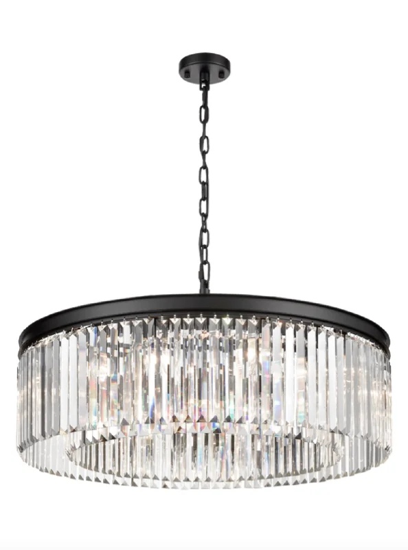 Small Chandeliers for Compact RoomsPERO Circular 80cm Black Metal & Crystal Pendant - ID 10330 Small Chandeliers for Compact RoomsPERO Circular 80cm Black Metal & Crystal Pendant - ID 10330
