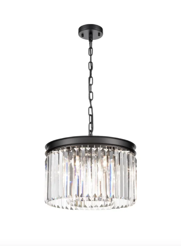 Chandeliers for High Ceilings to Fill Vertical SpacePERO Circular Small 40cm Black Metal & Crystal Pendant - ID 10329
