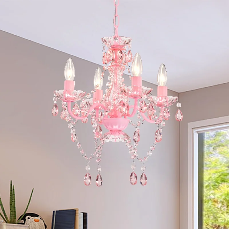 Traditional Brass Chandeliers for Classic InteriorsPink Chandeliers with Crystals 4-Light Small Chandelier for Girls Room
