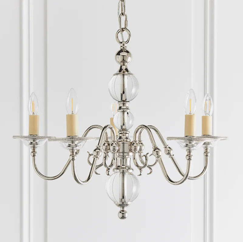 Chandeliers with Adjustable Height for Custom InstallationPolished Nickel Flemish Style 5 Arm Chandelier - ID 10814