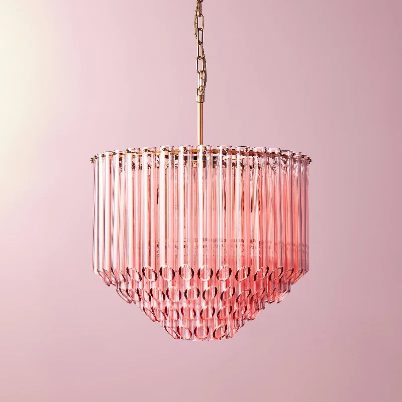 Chandeliers with Metal Frames in Black FinishRegular Oldfield chandelier in pink glass