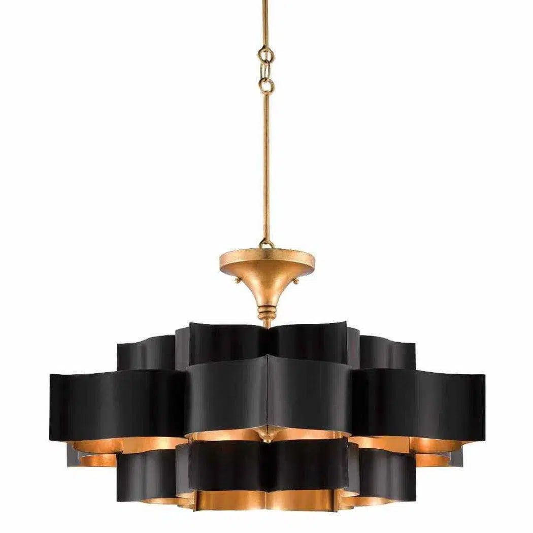Chandeliers with Venetian Glass for a Luxurious LookSatin Black Gold Leaf Grand Lotus Black Large Chandelier