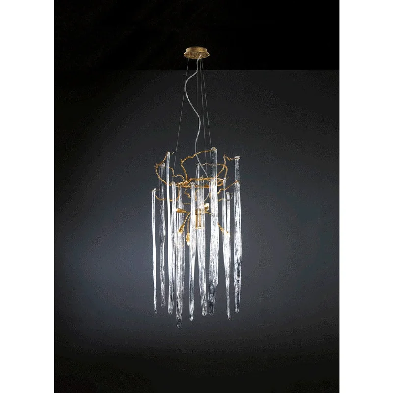 Chandeliers with Metal Frames in Gold FinishSerip Waterfall 9 Lamp Round Bespoke Chandelier