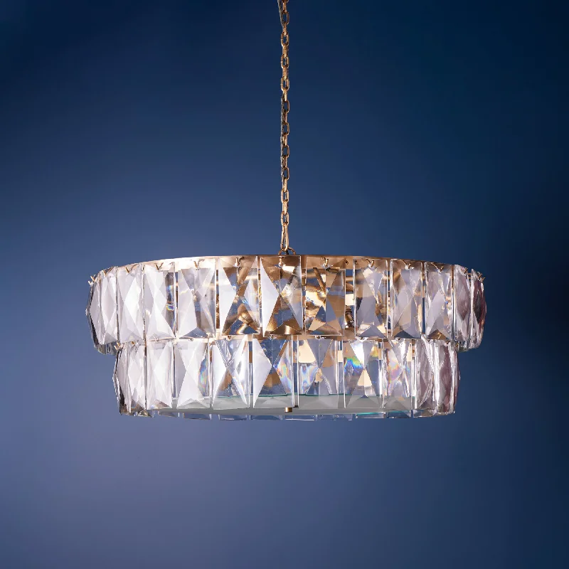 Chandeliers with Adjustable Arms for Directional LightingTwo tiered Conchita chandelier in prismatic glass and brass Chandeliers with Adjustable Arms for Directional LightingTwo tiered Conchita chandelier in prismatic glass and brass