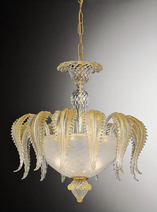 Mid - Century Modern Chandeliers for Vintage AppealVenetian Pendant With Clear Glass & Gold Leaves Mid - Century Modern Chandeliers for Vintage AppealVenetian Pendant With Clear Glass & Gold Leaves