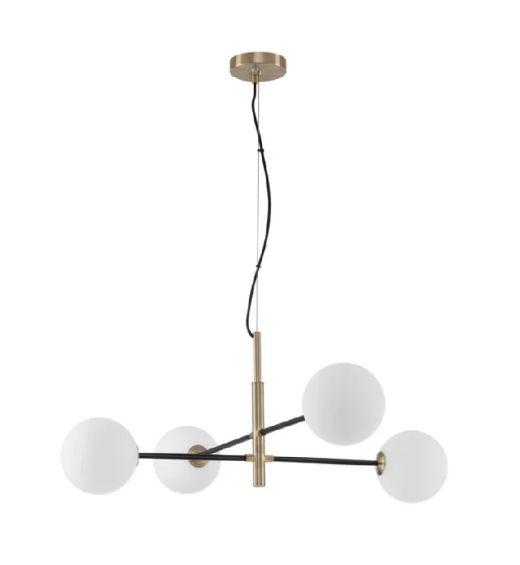 Chandeliers with Frosted Glass for a Softer Light DiffusionVIT Satin Brass & Black Rod 4 Arm Globe Chandelier - ID 9950 Chandeliers with Frosted Glass for a Softer Light DiffusionVIT Satin Brass & Black Rod 4 Arm Globe Chandelier - ID 9950