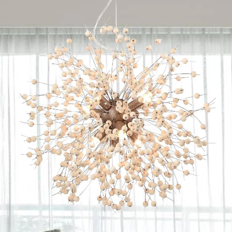Chandeliers with Metal Frames in Copper FinishWood Beaded Chandelier Dandelion Modern Sputnik Chandeliers 8-Light
