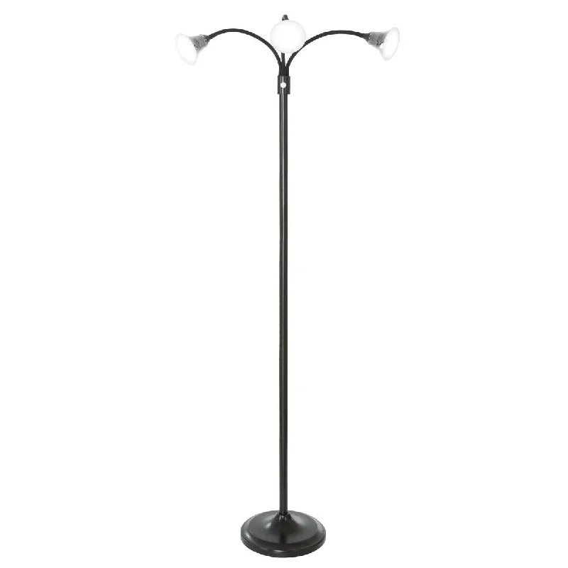 Glass Floor Lamp with Frosted Shades for Soft Diffused Light3 Head Floor Lamp, LED Light with Adjustable Arms, Touch Switch and Dimmer (Black) - Black Glass Floor Lamp with Frosted Shades for Soft Diffused Light3 Head Floor Lamp, LED Light with Adjustable Arms, Touch Switch and Dimmer (Black) - Black