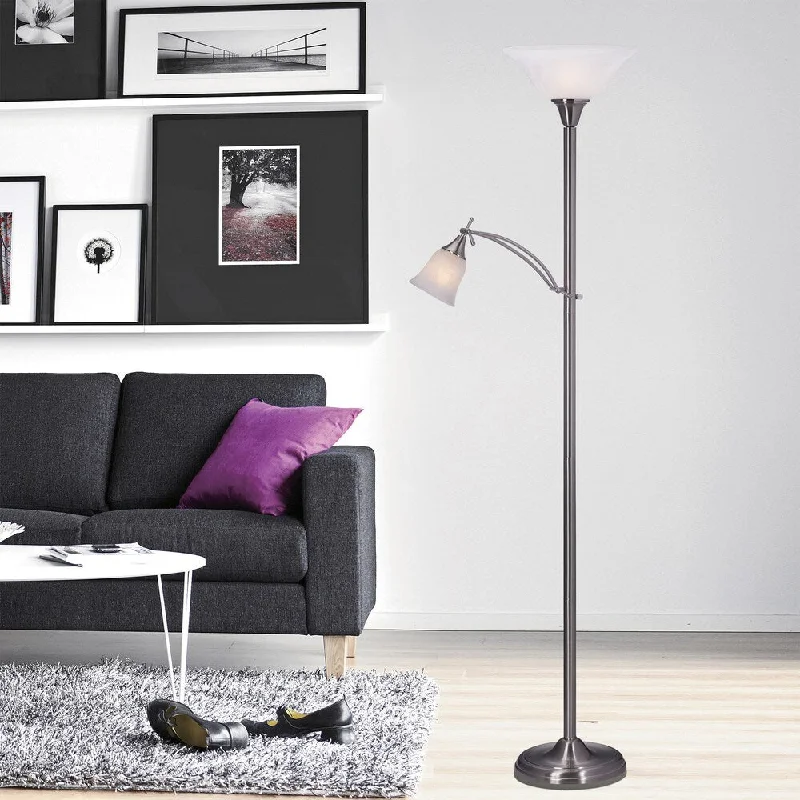 Industrial Style Floor Lamp with Exposed Bulbs for Loft Apartments72 inch Mother/Daughter Floor Lamp in Brushed Steel. Industrial Style Floor Lamp with Exposed Bulbs for Loft Apartments72 inch Mother/Daughter Floor Lamp in Brushed Steel.