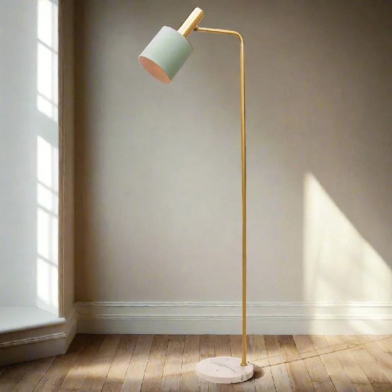 USB Charging Port Floor Lamp for Convenient Device ChargingAddison Floor Lamp in Brushed Brass Metal w/ Matt Jade Shade