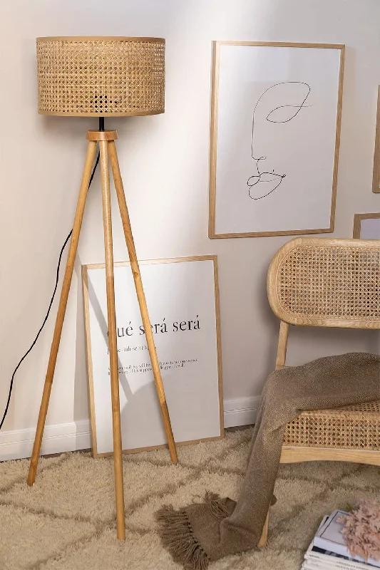 Fabric Floor Lamp with a Linen Shade for a Relaxed AestheticRattan Webbing wooden Tripod Floor Lamp for Living Room | Cane webbing standing lamp for Bedroom - Harry Lewis Fabric Floor Lamp with a Linen Shade for a Relaxed AestheticRattan Webbing wooden Tripod Floor Lamp for Living Room | Cane webbing standing lamp for Bedroom - Harry Lewis