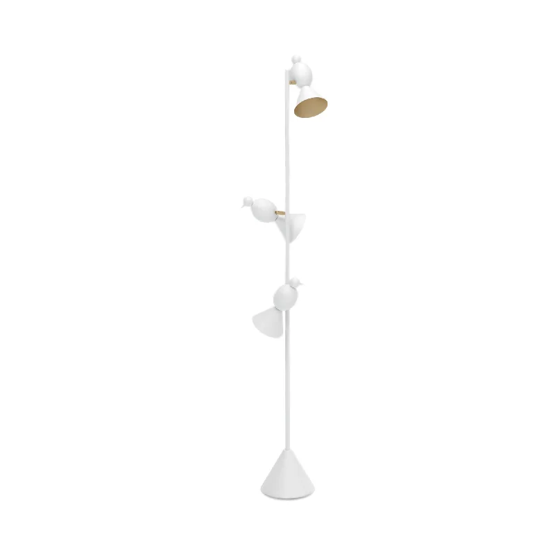 Wood Floor Lamp with Natural Grain for a Warm and Organic FeelAlouette 3 Birds Floor Lamp - White/Brass