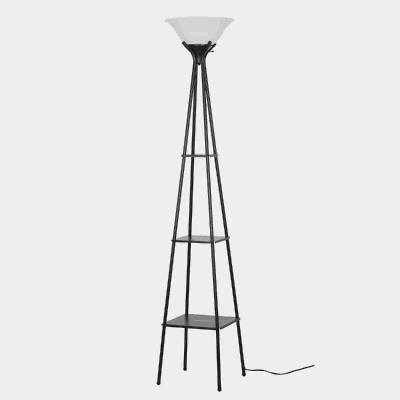 Bohemian Inspired Floor Lamp for Eclectic Home DecorCharcoal Metal Transitional Etagere Shelf Floor Lamp 69"H - Chrome