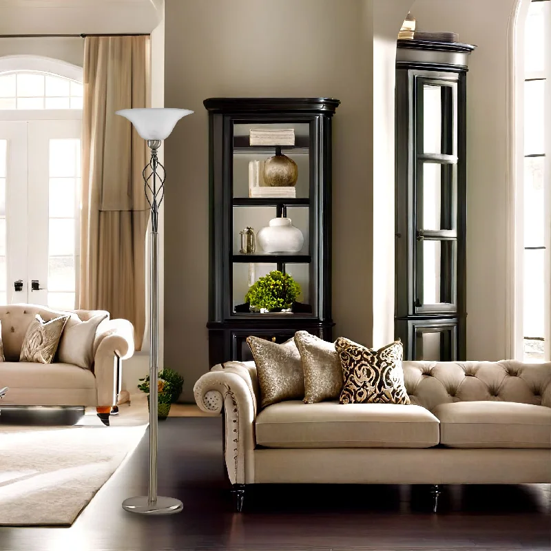 Smart Floor Lamp with Voice Control and Bluetooth ConnectivityDevon Uplighter Floor Lamp E27 in Antique Brass Superlux Lighting - UL6021-AB Smart Floor Lamp with Voice Control and Bluetooth ConnectivityDevon Uplighter Floor Lamp E27 in Antique Brass Superlux Lighting - UL6021-AB