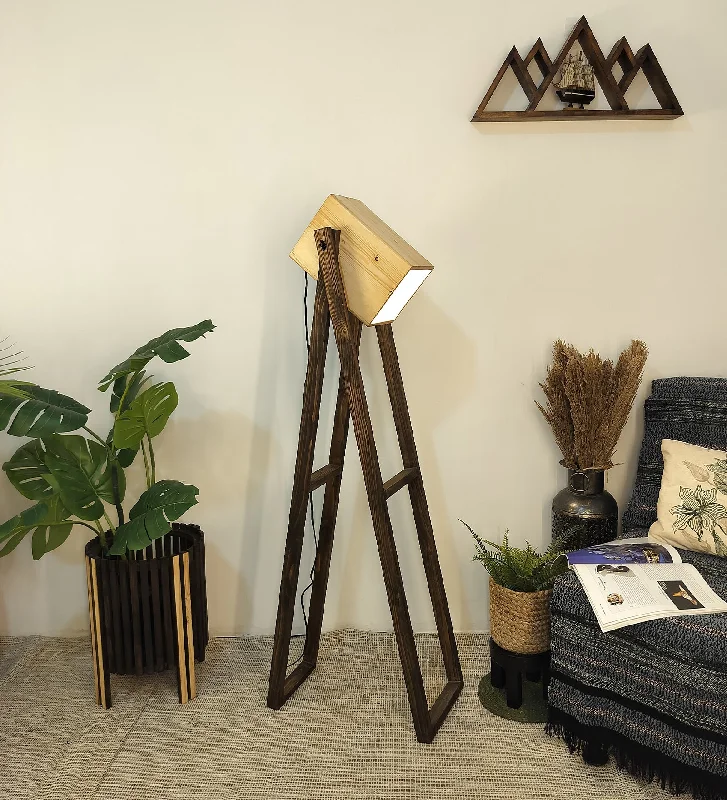 Modern Minimalist Floor Lamp for Contemporary Living RoomsFocal Wooden Floor Lamp with Brown Base and Beige Wooden Lampshade (BULB NOT INCLUDED) Modern Minimalist Floor Lamp for Contemporary Living RoomsFocal Wooden Floor Lamp with Brown Base and Beige Wooden Lampshade (BULB NOT INCLUDED)
