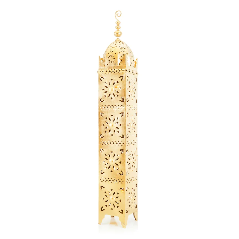 Bohemian Inspired Floor Lamp for Eclectic Home DecorTall Rusted Brass Moroccan Tower Sculptures