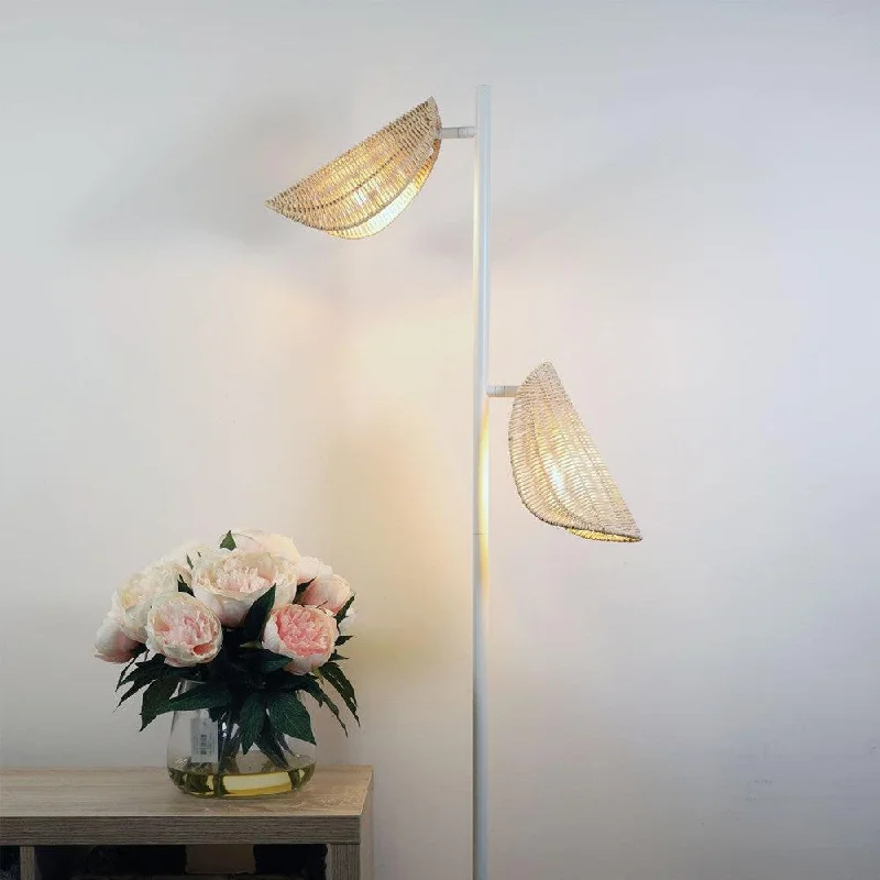 Dimmable Floor Lamp for Adjustable Lighting AmbianceMalta Floor Lamp 2Lt White and Natural Rattan Dimmable Floor Lamp for Adjustable Lighting AmbianceMalta Floor Lamp 2Lt White and Natural Rattan