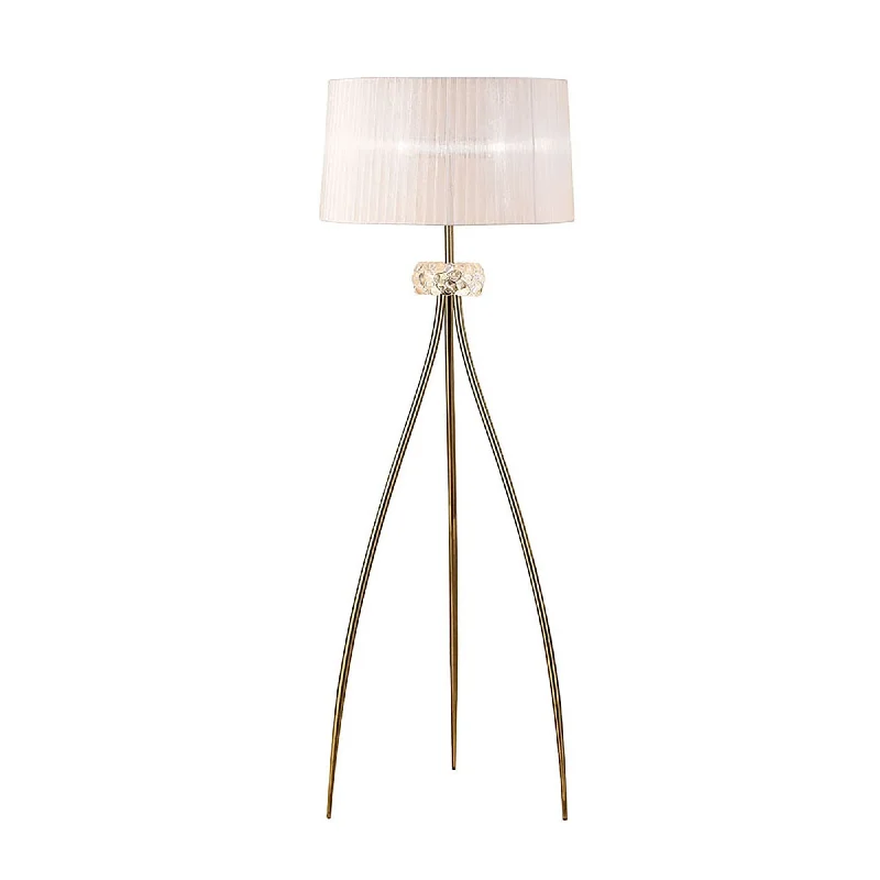 Smart Floor Lamp with Voice Control and Bluetooth ConnectivityMantra M4638AB/WS Loewe Floor Lamp 3 Light Antique Brass With White Shade (4738) Smart Floor Lamp with Voice Control and Bluetooth ConnectivityMantra M4638AB/WS Loewe Floor Lamp 3 Light Antique Brass With White Shade (4738)