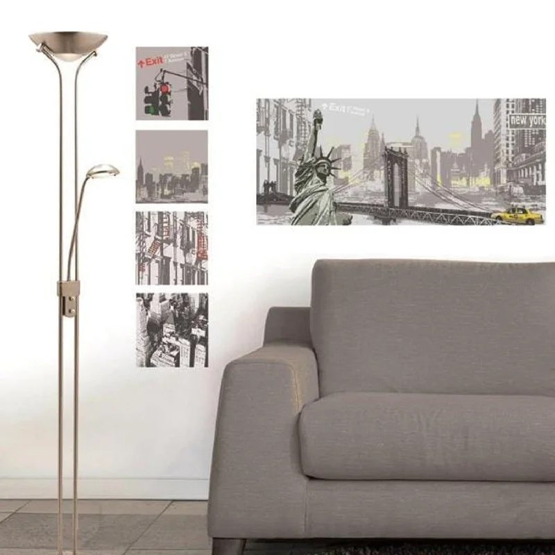 Modern Minimalist Floor Lamp for Contemporary Living RoomsMother and Child Floor Lamp in Brushed Chrome Modern Minimalist Floor Lamp for Contemporary Living RoomsMother and Child Floor Lamp in Brushed Chrome