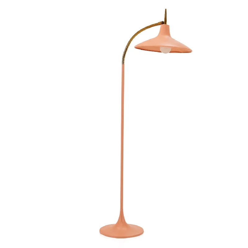 Wood Floor Lamp with Natural Grain for a Warm and Organic FeelSalmon and Gold Curved Neck Floor Lamp Wood Floor Lamp with Natural Grain for a Warm and Organic FeelSalmon and Gold Curved Neck Floor Lamp