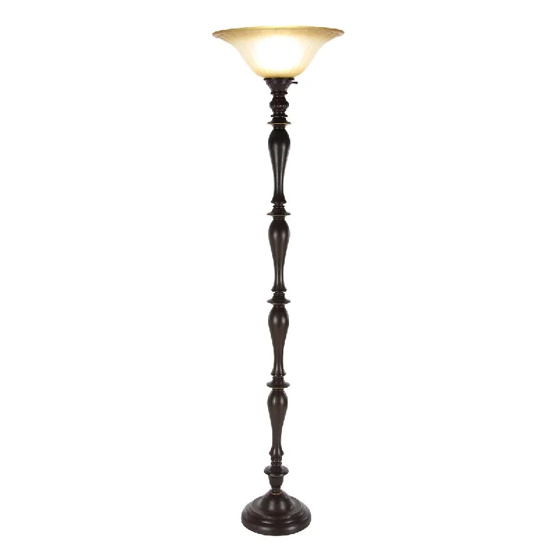 Rustic Farmhouse Style Floor Lamp for Cozy BedroomsPolystone Antique Style Turned Room Torchiere with Cream Glass Shade - Brown - Roche River Decor Rustic Farmhouse Style Floor Lamp for Cozy BedroomsPolystone Antique Style Turned Room Torchiere with Cream Glass Shade - Brown - Roche River Decor