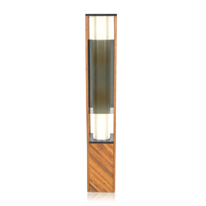 USB Charging Port Floor Lamp for Convenient Device ChargingRectangle Smoke Plexi Floor Lamp With Wood Base