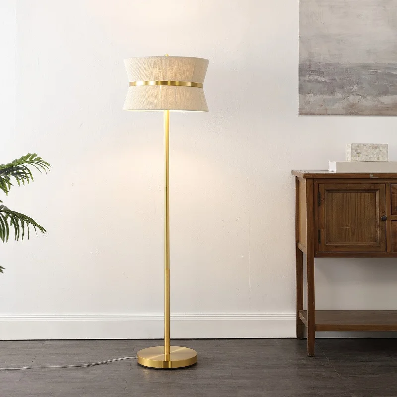 Fabric Floor Lamp with a Linen Shade for a Relaxed AestheticSAFAVIEH Lighting Kora, 2 Light, 63-inch Floor Lamp - Bleached Natural/Brass Gold - 16Wx16Dx63H Fabric Floor Lamp with a Linen Shade for a Relaxed AestheticSAFAVIEH Lighting Kora, 2 Light, 63-inch Floor Lamp - Bleached Natural/Brass Gold - 16Wx16Dx63H