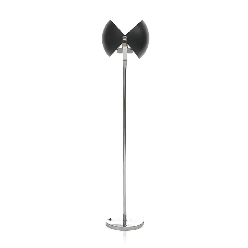 Industrial Style Floor Lamp with Exposed Bulbs for Loft ApartmentsSilver Pole + Rounded Black Shade Floor Lamp