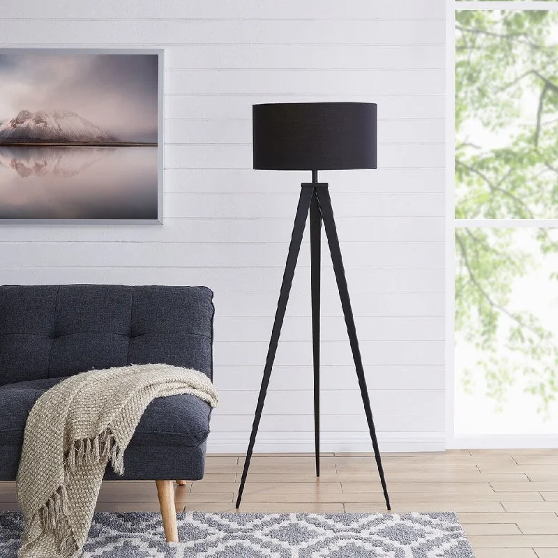 Fabric Floor Lamp with a Linen Shade for a Relaxed AestheticStrick & Bolton Talcott Contemporary Black Metal Floor Lamp