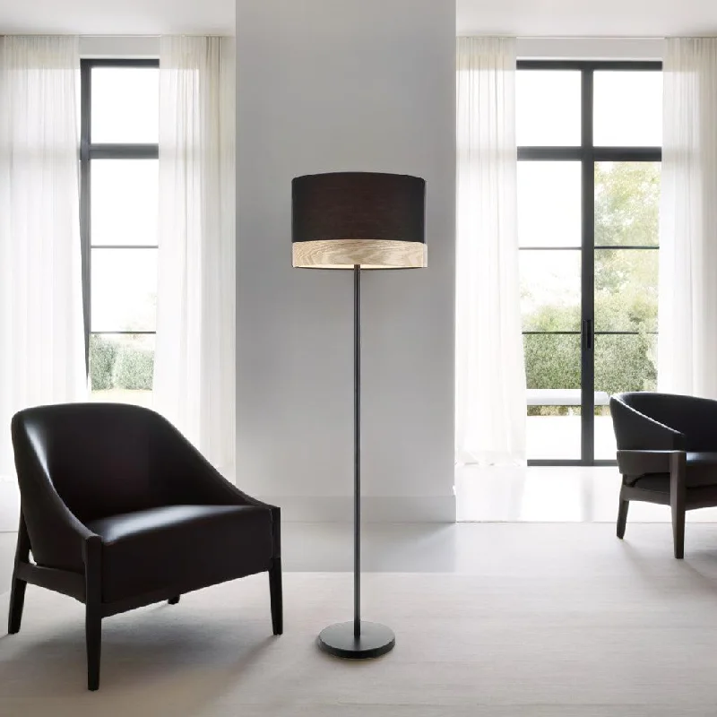 Fabric Floor Lamp with a Linen Shade for a Relaxed AestheticTambura Floor Lamp and Shade with Wood Veneer Trim in White or Black Fabric Floor Lamp with a Linen Shade for a Relaxed AestheticTambura Floor Lamp and Shade with Wood Veneer Trim in White or Black