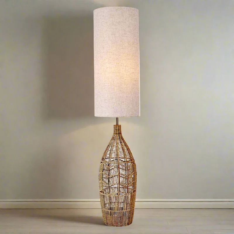 Dimmable Floor Lamp for Adjustable Lighting AmbianceAva Rustic Charm, Hemp Rope Floor Lamp - Natural Linen Shade, 1300mm High, PL0141 Dimmable Floor Lamp for Adjustable Lighting AmbianceAva Rustic Charm, Hemp Rope Floor Lamp - Natural Linen Shade, 1300mm High, PL0141