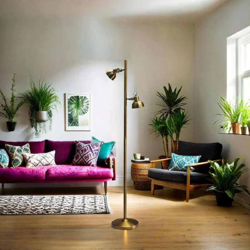Modern Minimalist Floor Lamp for Contemporary Living RoomsTraditional Double Adjustable Head Floor Lamp in Antique Brass or Nickel Modern Minimalist Floor Lamp for Contemporary Living RoomsTraditional Double Adjustable Head Floor Lamp in Antique Brass or Nickel