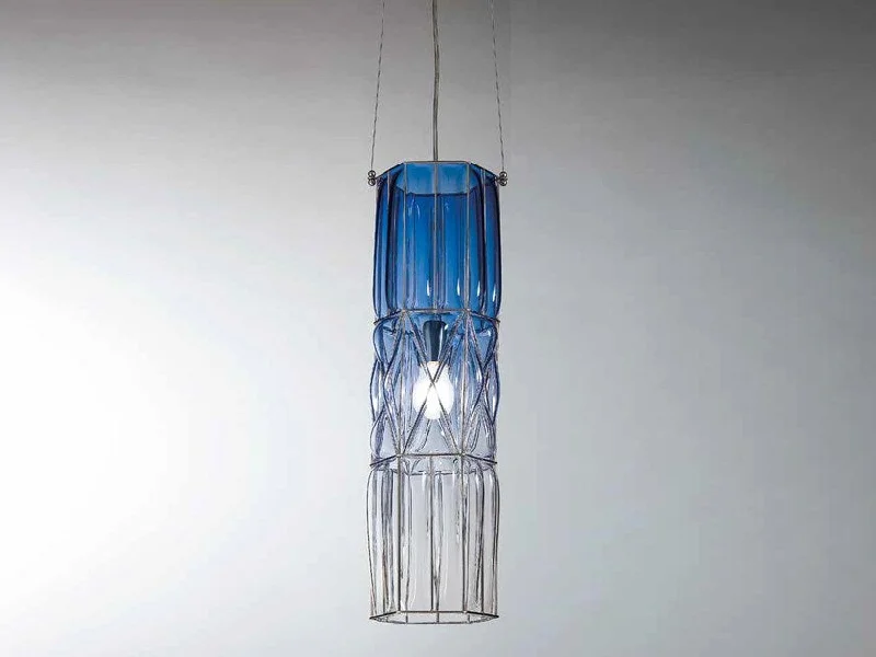 Tropical - Themed Ceiling Lights with Palm - Leaf Shapes and Rattan Wraps60 Cm Tall Murano Glass Ceiling Pendant In Blue Or White Tropical - Themed Ceiling Lights with Palm - Leaf Shapes and Rattan Wraps60 Cm Tall Murano Glass Ceiling Pendant In Blue Or White