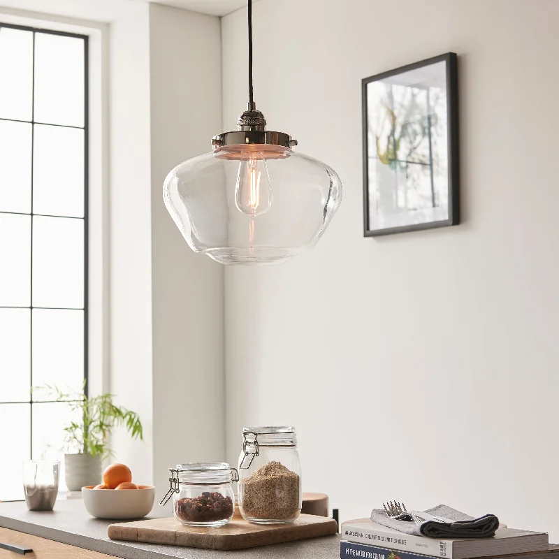African - Inspired Ceiling Lights with Tribal Patterns and Natural MaterialsAmos Clarence Pendant Nickel & Clear Glass African - Inspired Ceiling Lights with Tribal Patterns and Natural MaterialsAmos Clarence Pendant Nickel & Clear Glass