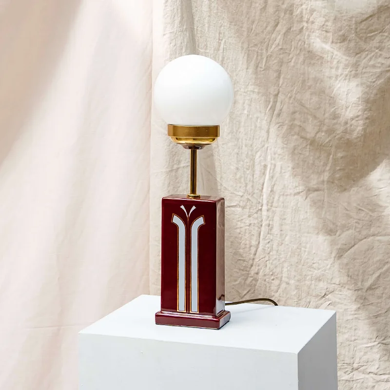 bohemian table lamps with colorful patterns for eclectic bedroomsBurgundy ceramic mid-century table lamp