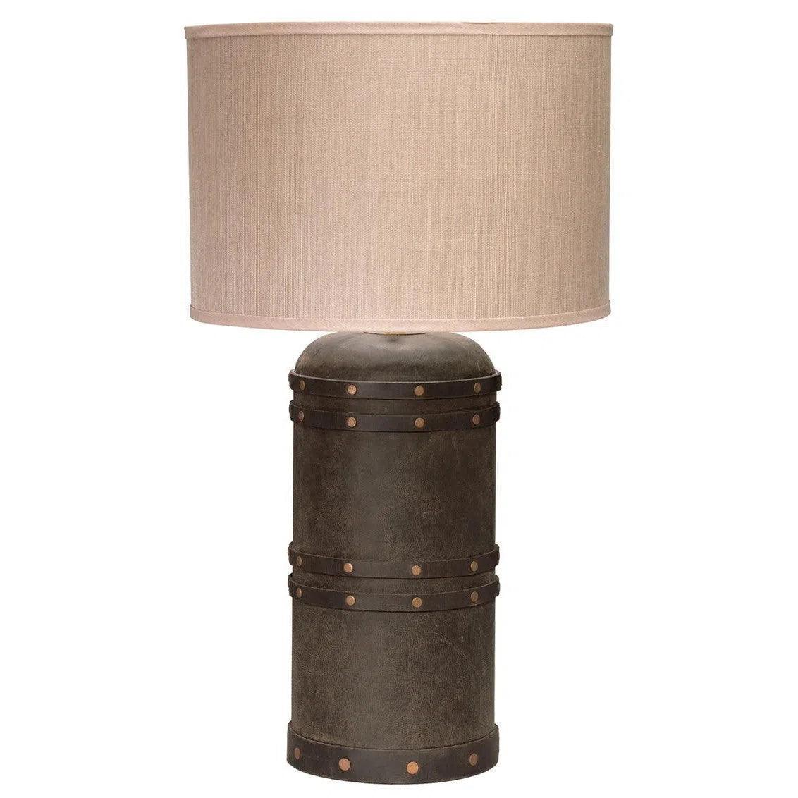 rustic farmhouse table lamps for cozy kitchensBrown Leather Barrel Table Lamp
